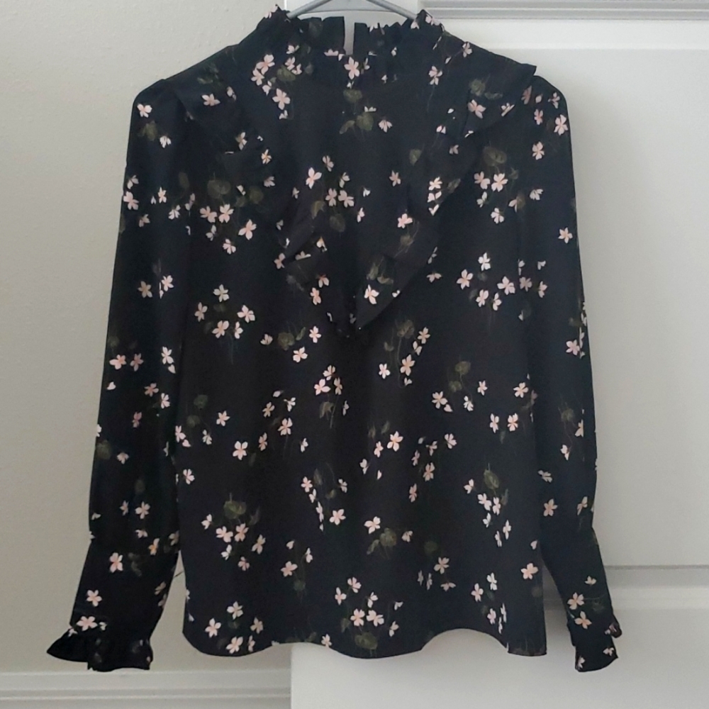 Ann Taylor Floral Mock Neck Blouse SP